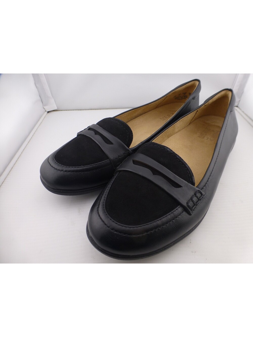 Naturalizer Finley Black Leather Suede Penny Loafer Flats Women's US 8M M11
